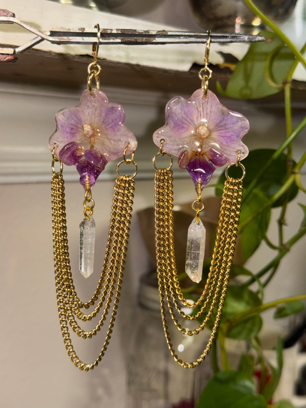 Orchid & Quartz Earrings