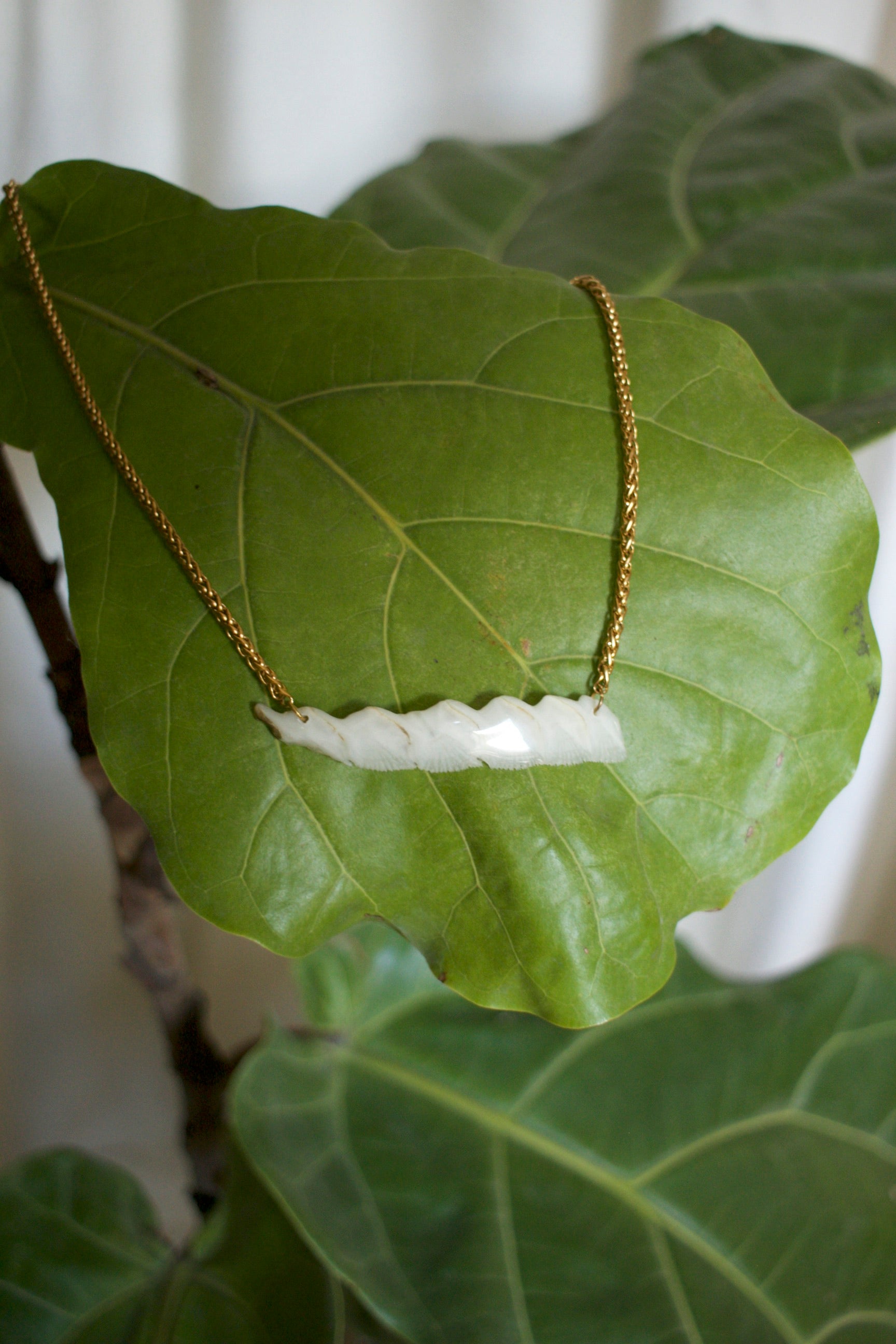Alligator Garfish Scales Necklace in gold