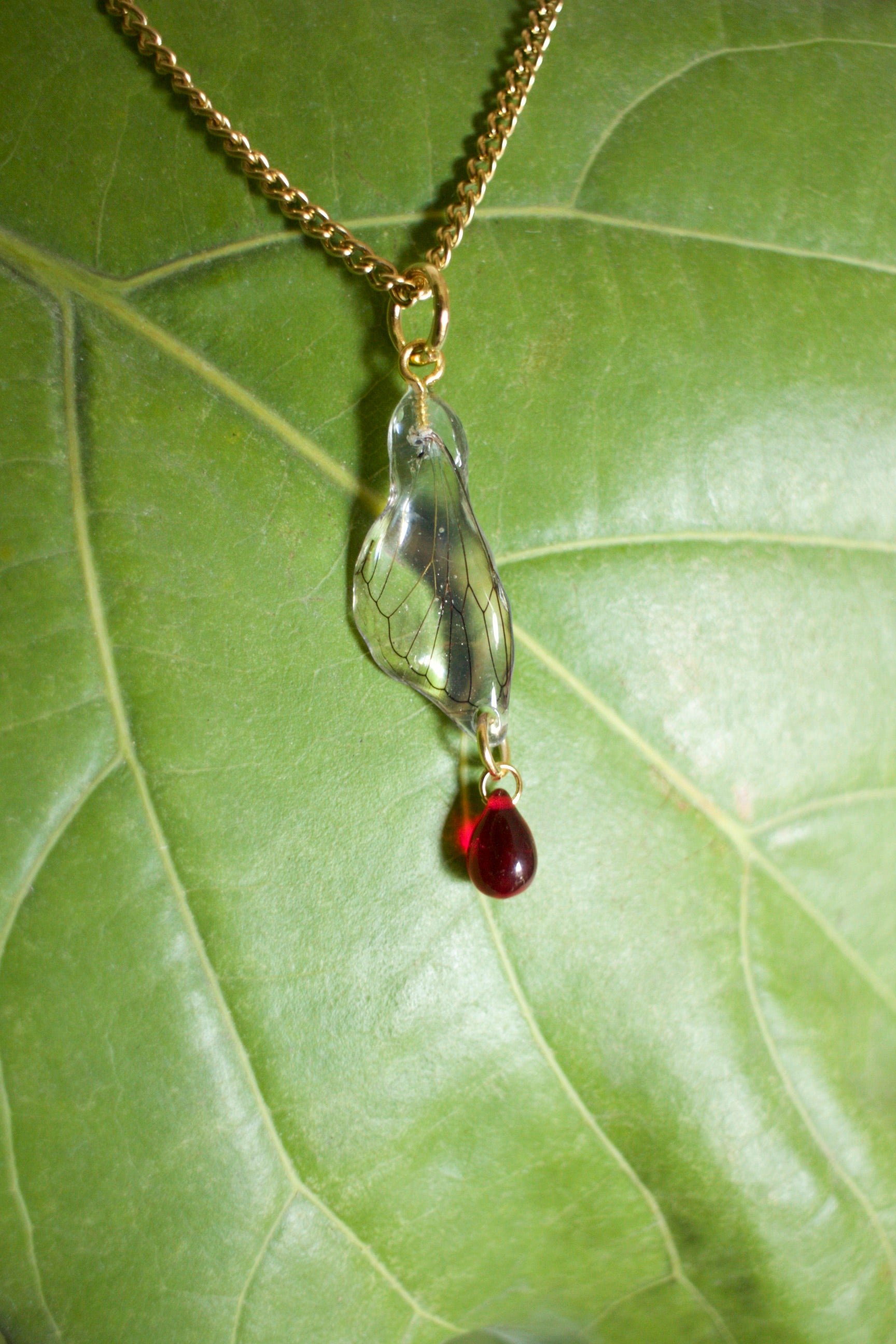 Cicada Wing Drop Pendant Necklace